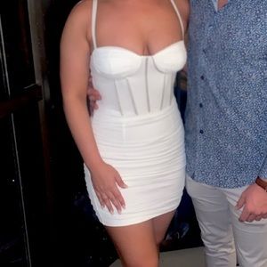 White corset ruched dress